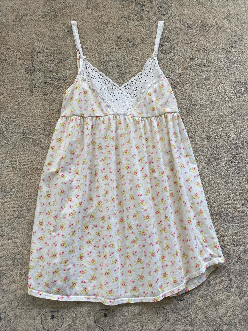 Victoria's Secret Babydoll Nightie Small Rose Floral Eyelet Woven Ribbon Pink